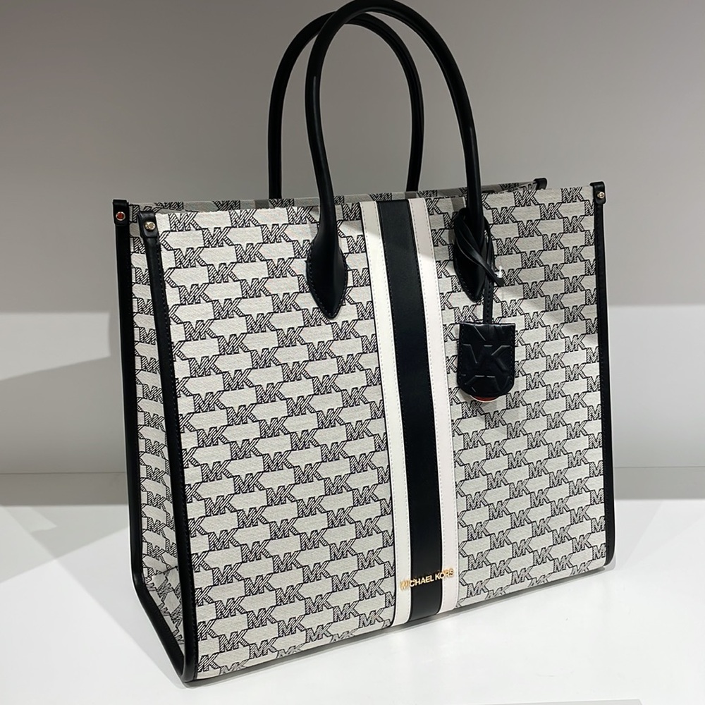 Michael Kors Mirella Large Striped Logo Jacquard Tote Bag - Picture 2 of 6